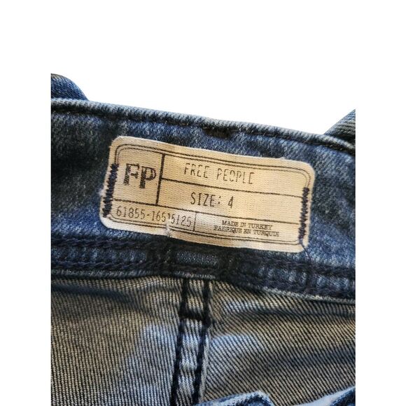 Free People Overalls Women's 4 Blue A-Line V Neck Wide Leg Cropped Stretch - Picture 3 of 8